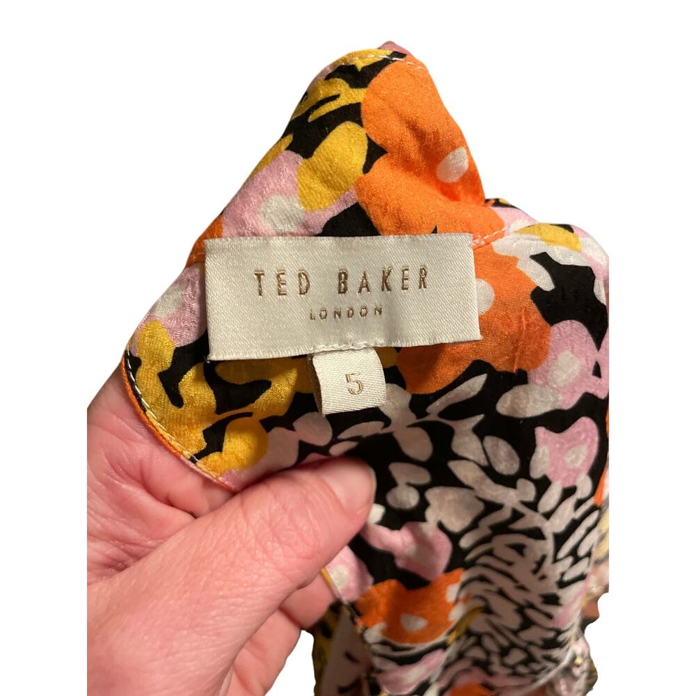 Ted Baker Floral Boxy Shirt Puff Sleeve Blouse Prairie High Neck– Size 5 Large - Picture 4 of 7